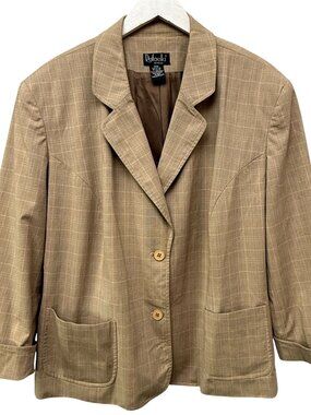 Rafaella Tan Glen Plaid Blazer Womens Plus Size 22W Career Cotton Jacket